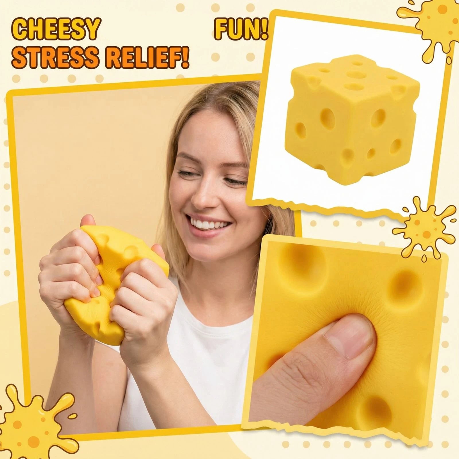 Big Cheddar Stress Relief Squeeze Cube – Fun Desk Toy